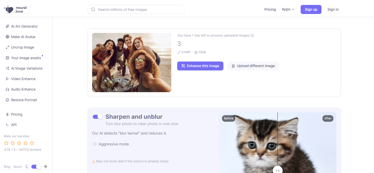 AI Sharpen Photos Online - Neural Love