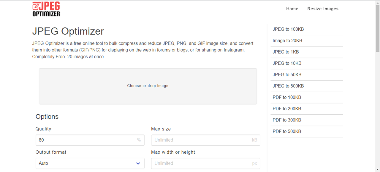 Open the JPEG Optimizer website