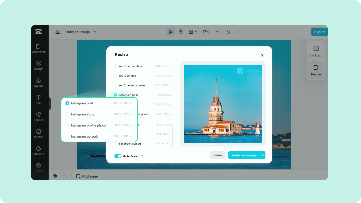 capcut resizer voor ins