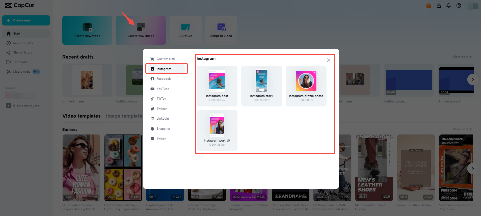 capcut create for instagram