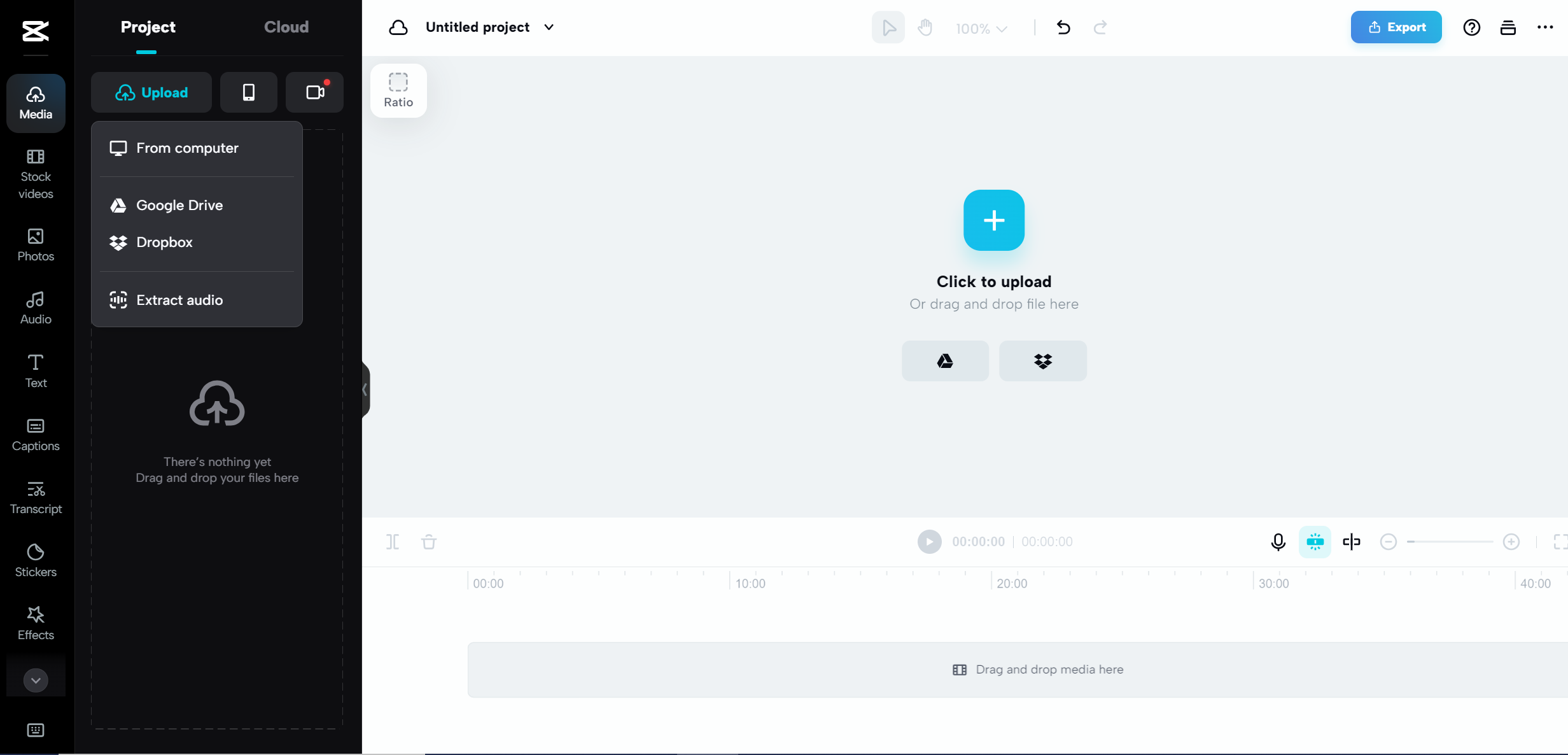 Visit CapCut's website and upload video