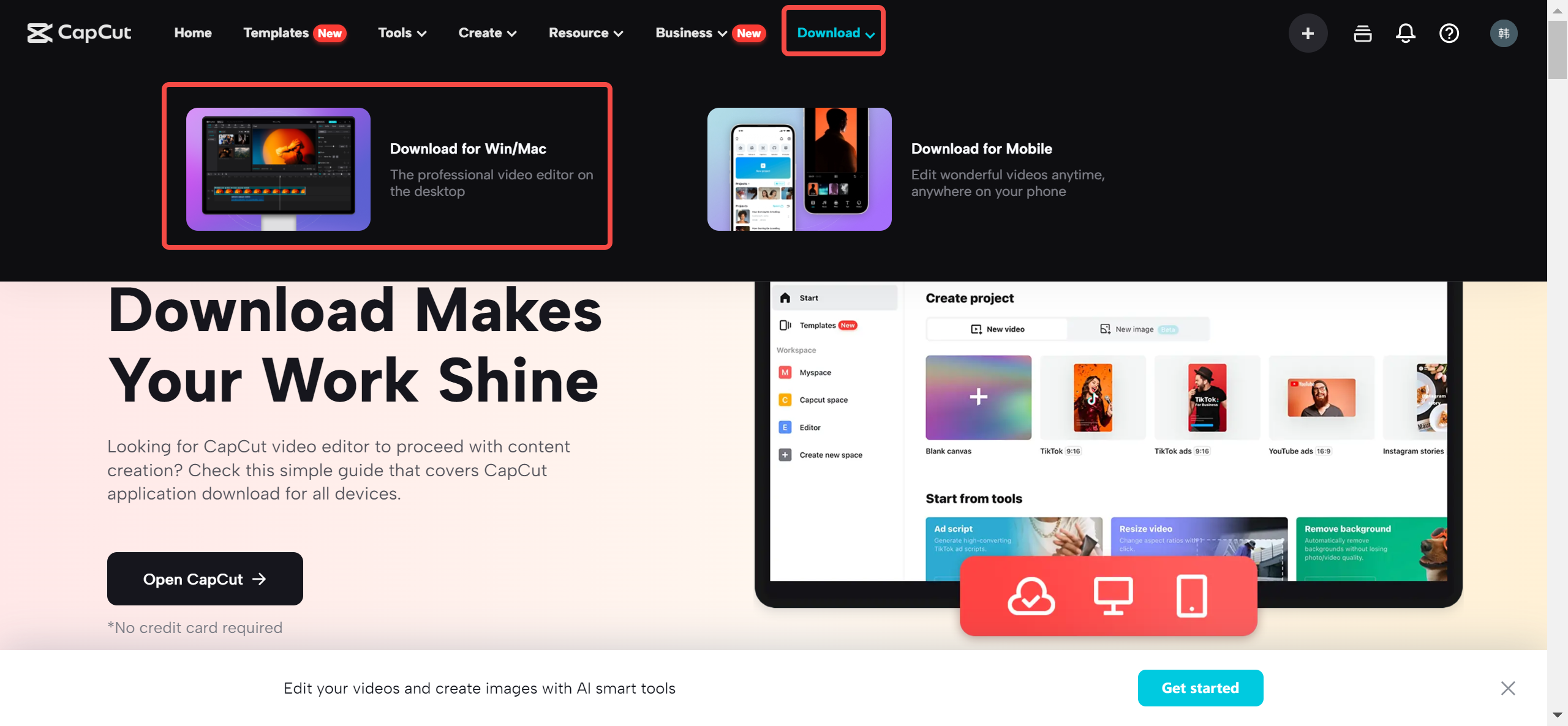Download CapCut on Windows or Mac