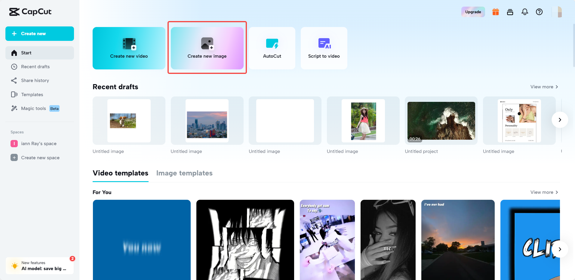 Create or sign in your CapCut account and upload your images
