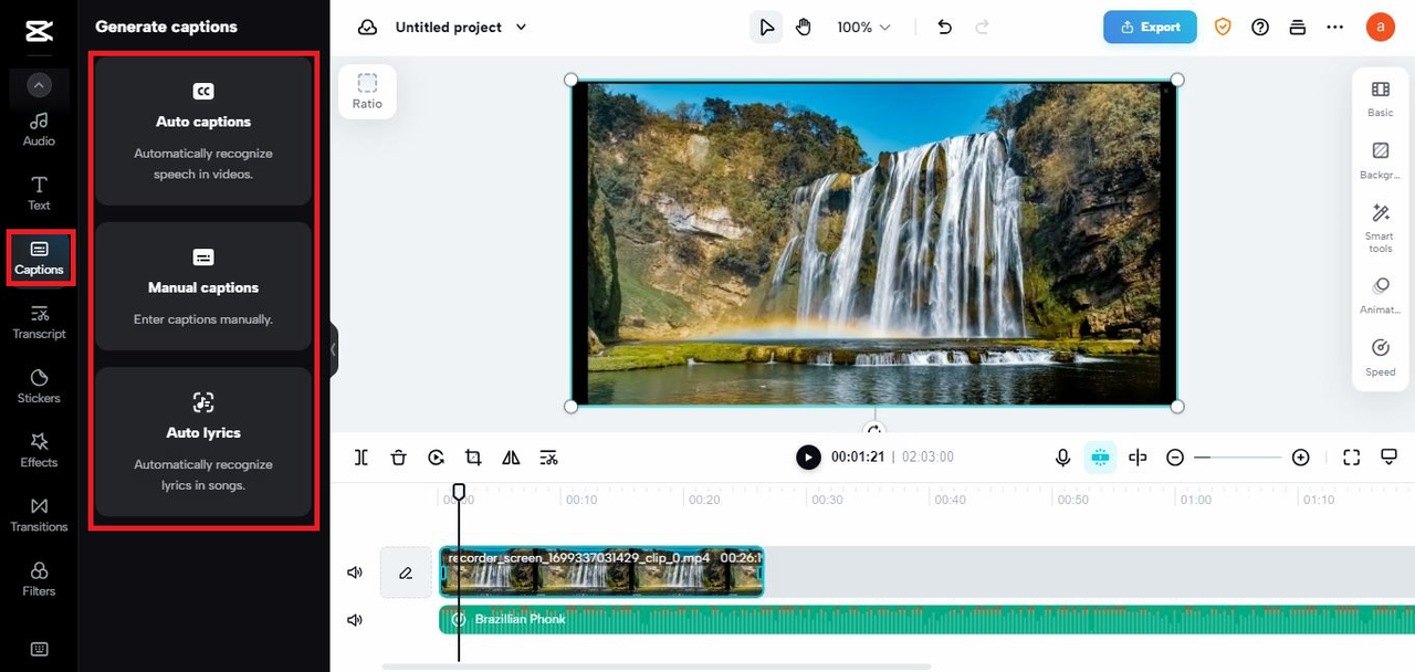 Generate captions for your audio or video automatically