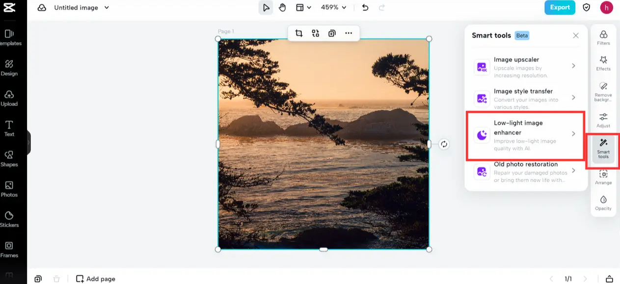 Enhance dimly lit images shot at night or in low-light conditions