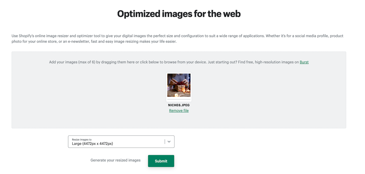Choose your desired image size