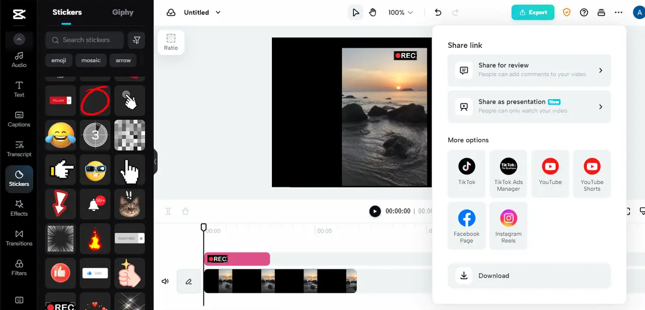 export and share link