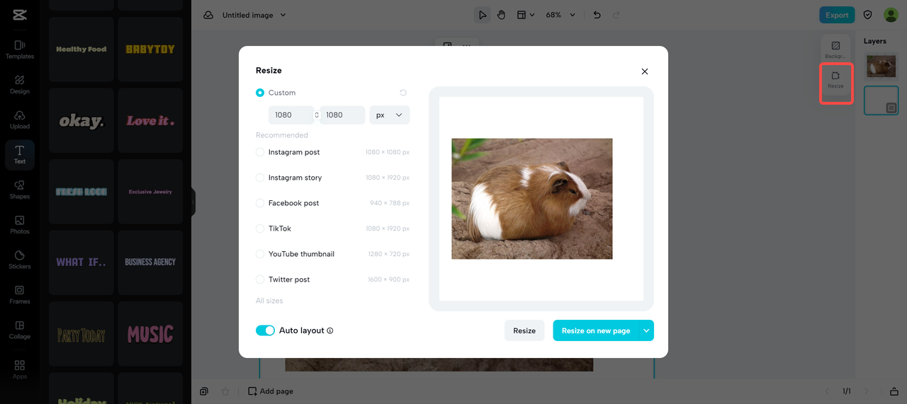 resizing with presets