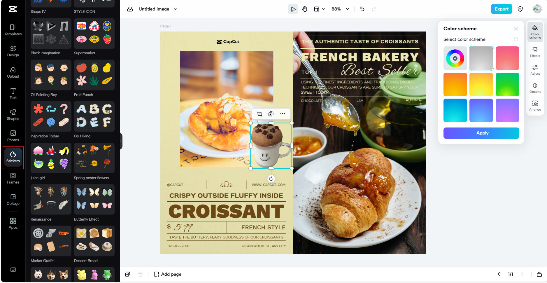 Various stickers, filters, and effects
