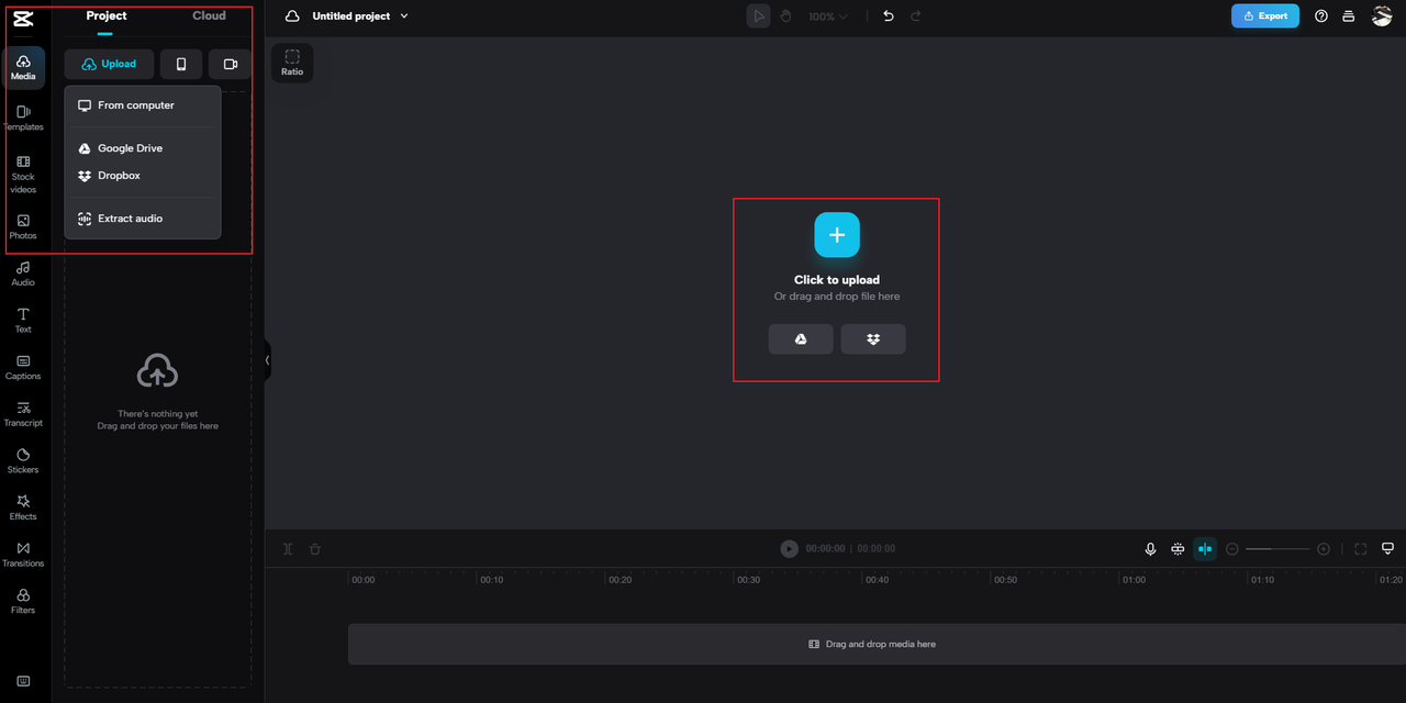 Uploading videos to the CapCut online video editor