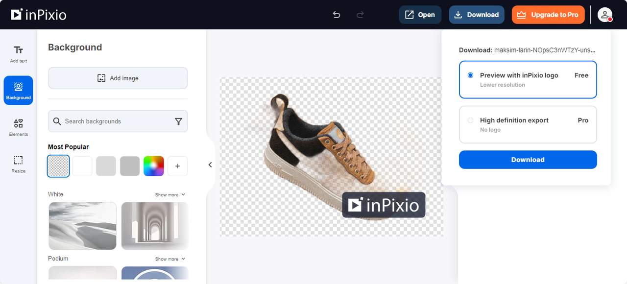 InPixio remove background tool desktop version