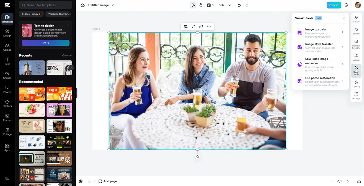 CapCut online image resizer to resize photo