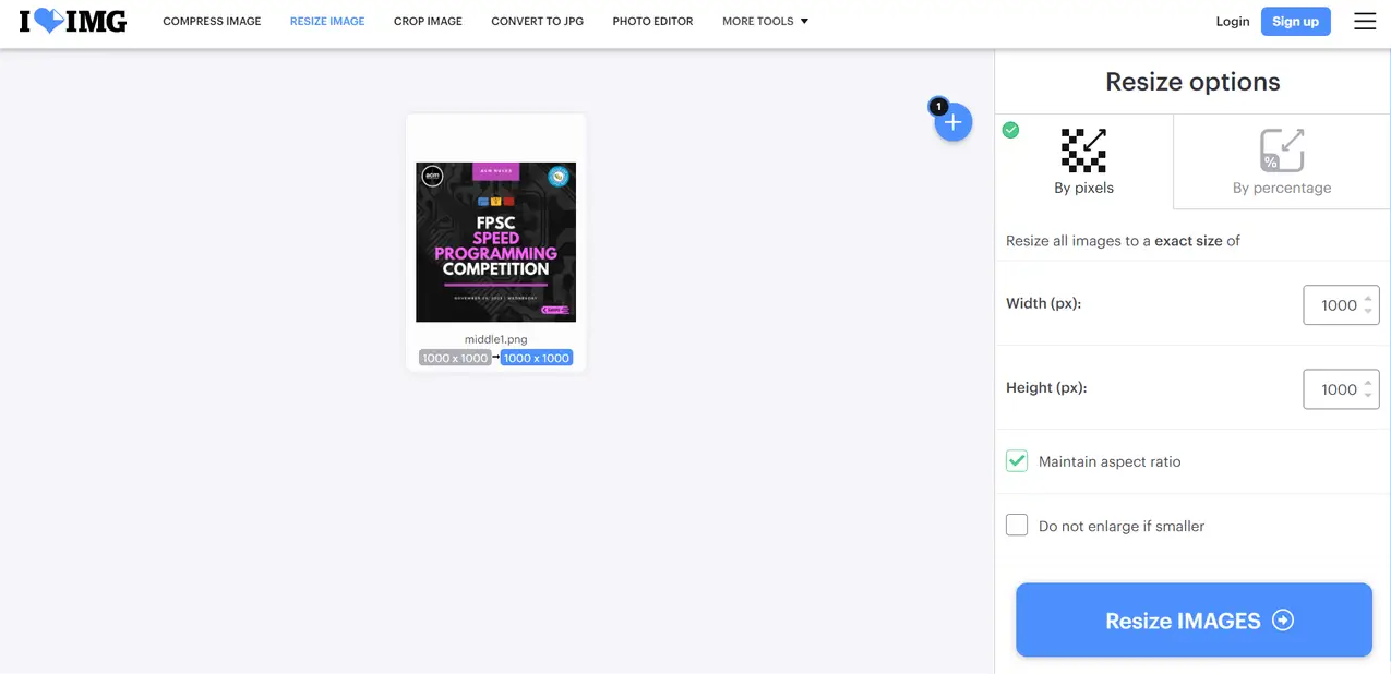 Resizing photos tool - I Love IMG
