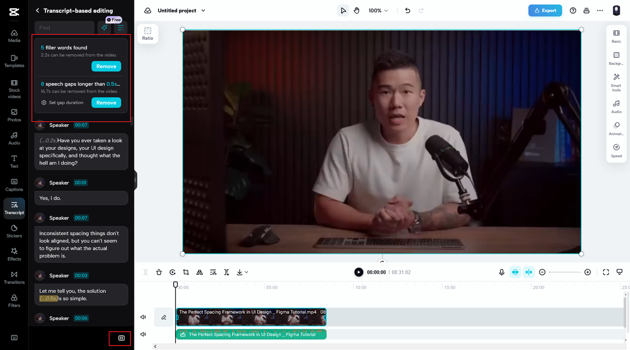 Add or remove parts of the transcript based on the speaker's portions