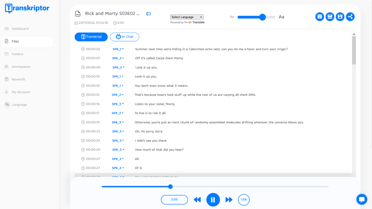 Transkriptor online transcriber