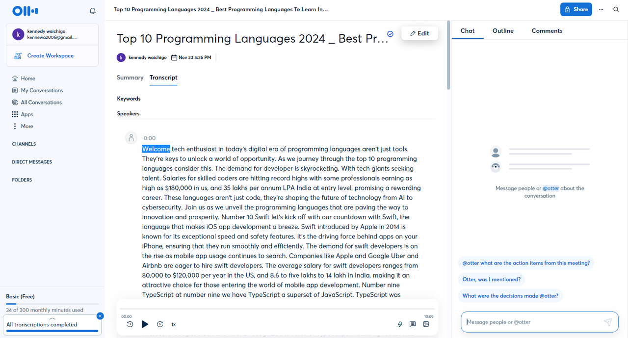 Otter.ai online transcriber