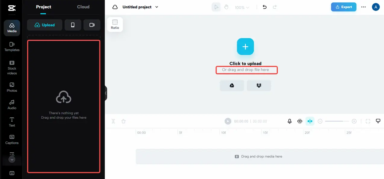 drag and drop your files option