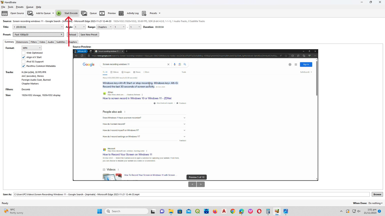 press the start button