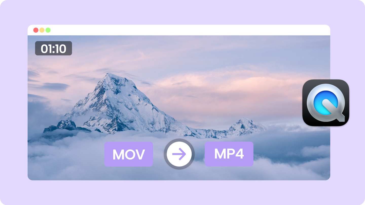 An illustration showing the conversion of a MOV file to an MP4 file, symbolizing easy format change for better compatibility.