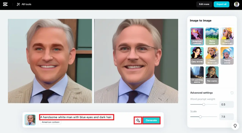 Press "Generate" to start with anime photo generation