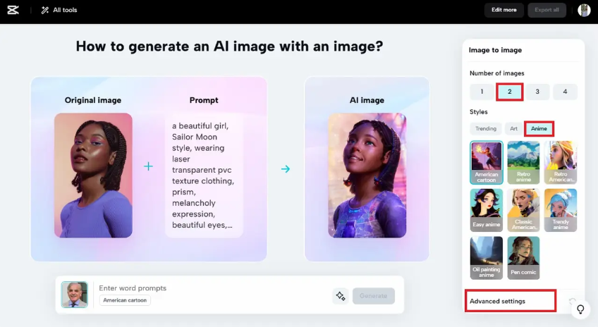 edit the photo output settings