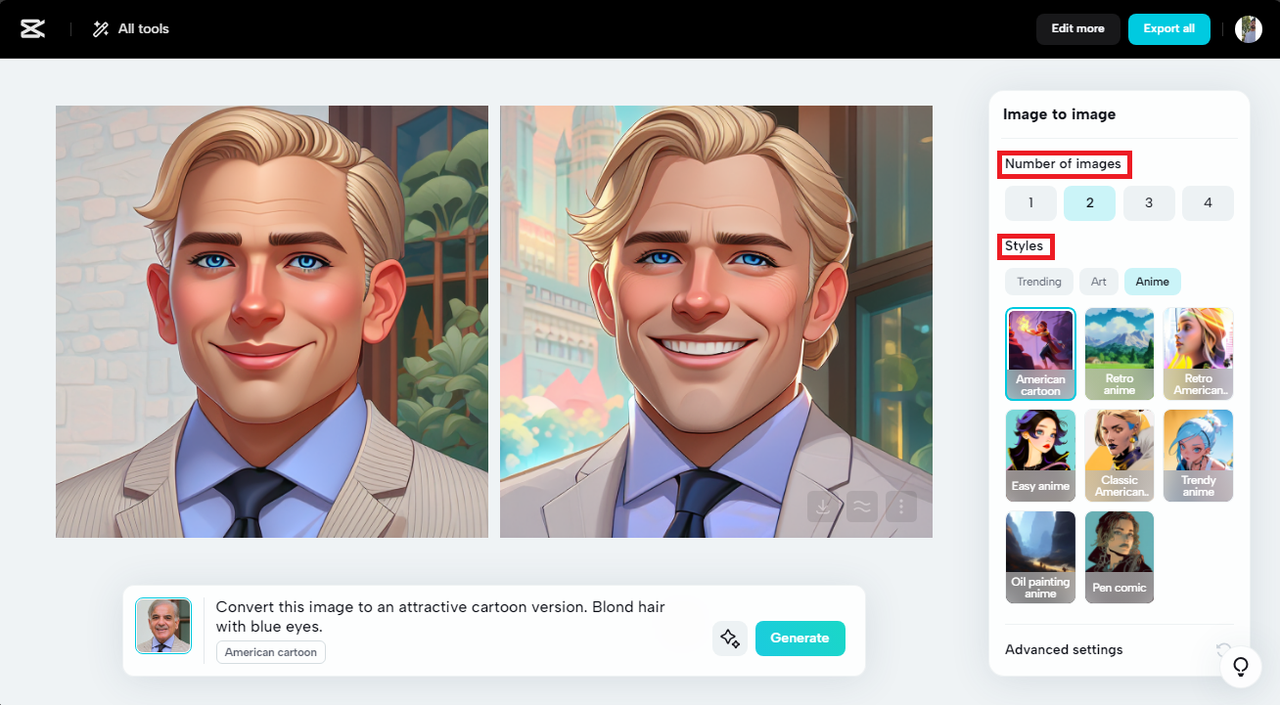 edit output settings
