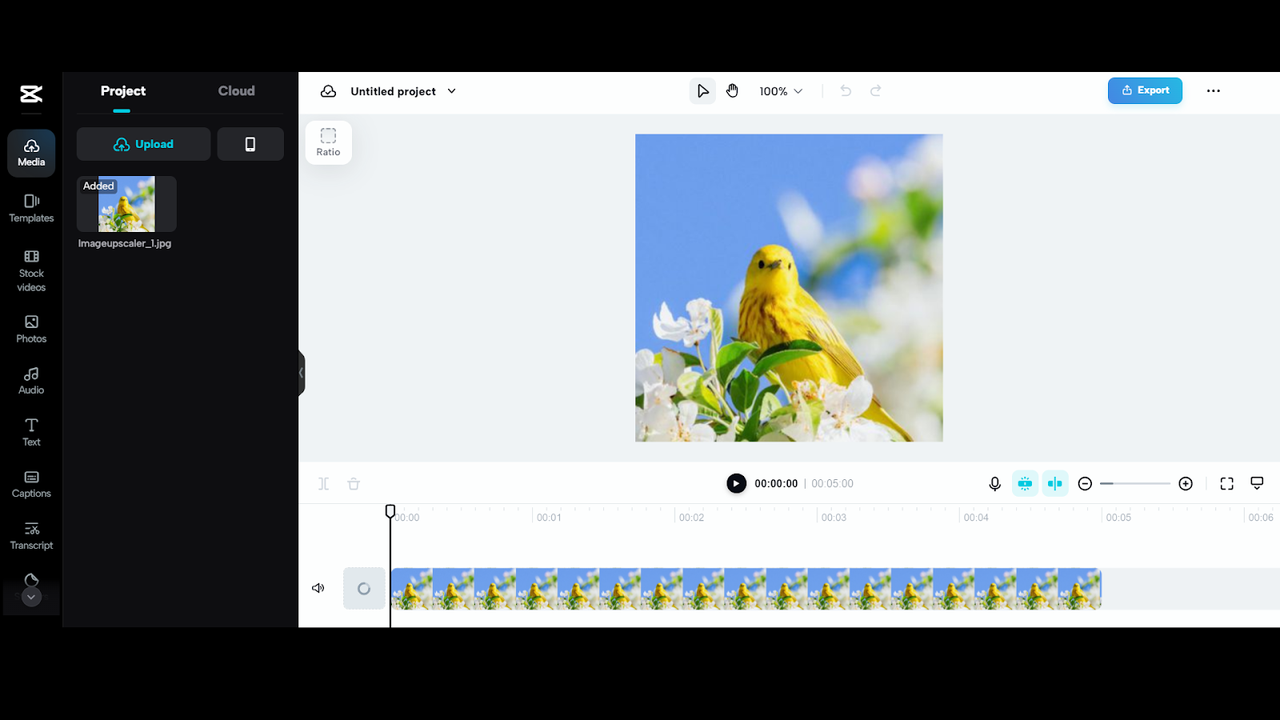 CapCut's web editor interface