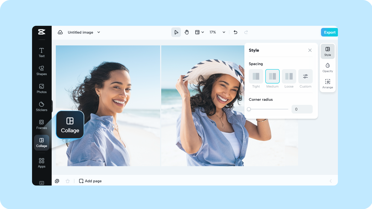 dua foto dalam satu bingkai editor