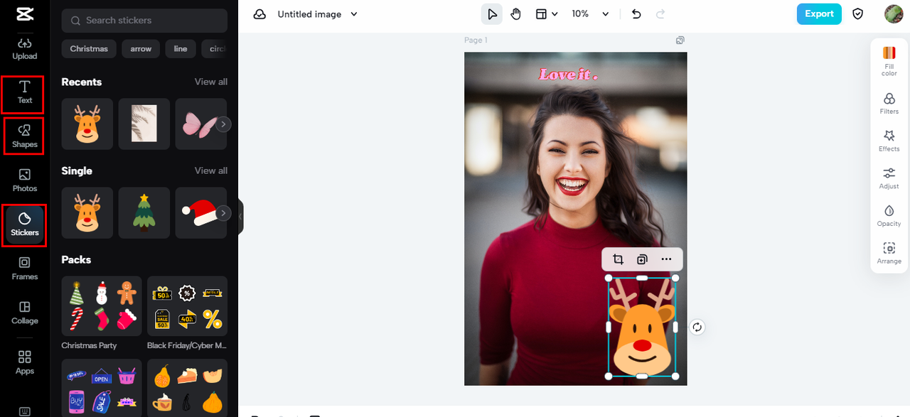 add text  shapes  and stickers