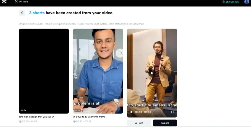 Editing and exporting options