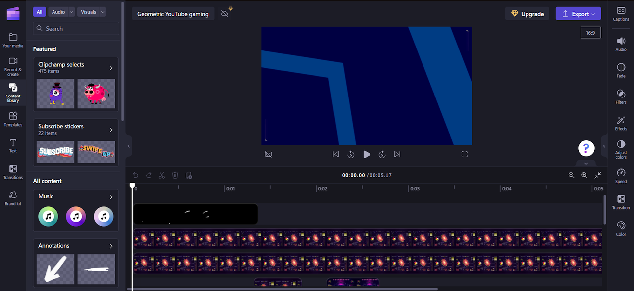 Clipchamp video clipping interface