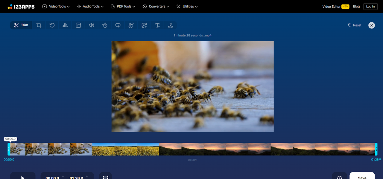 Online video cutter's trimming interface