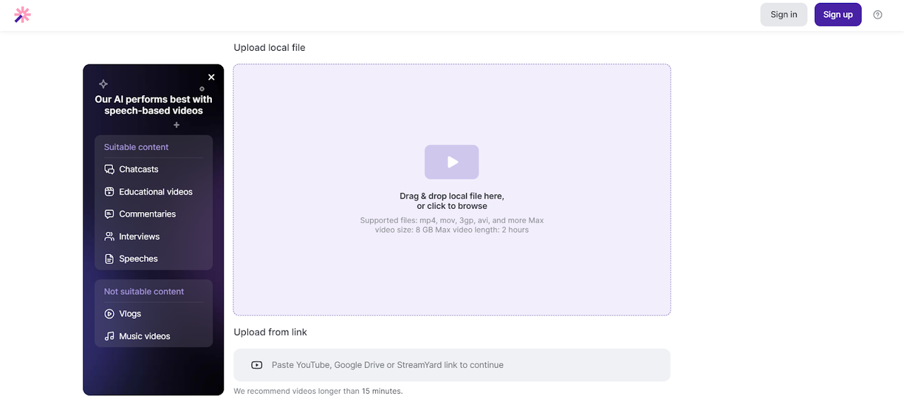 Vizard's video clipping interface