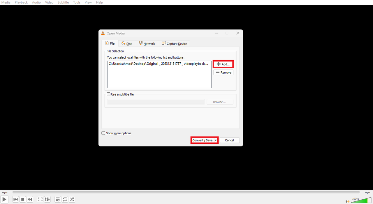 Add your video to VLC