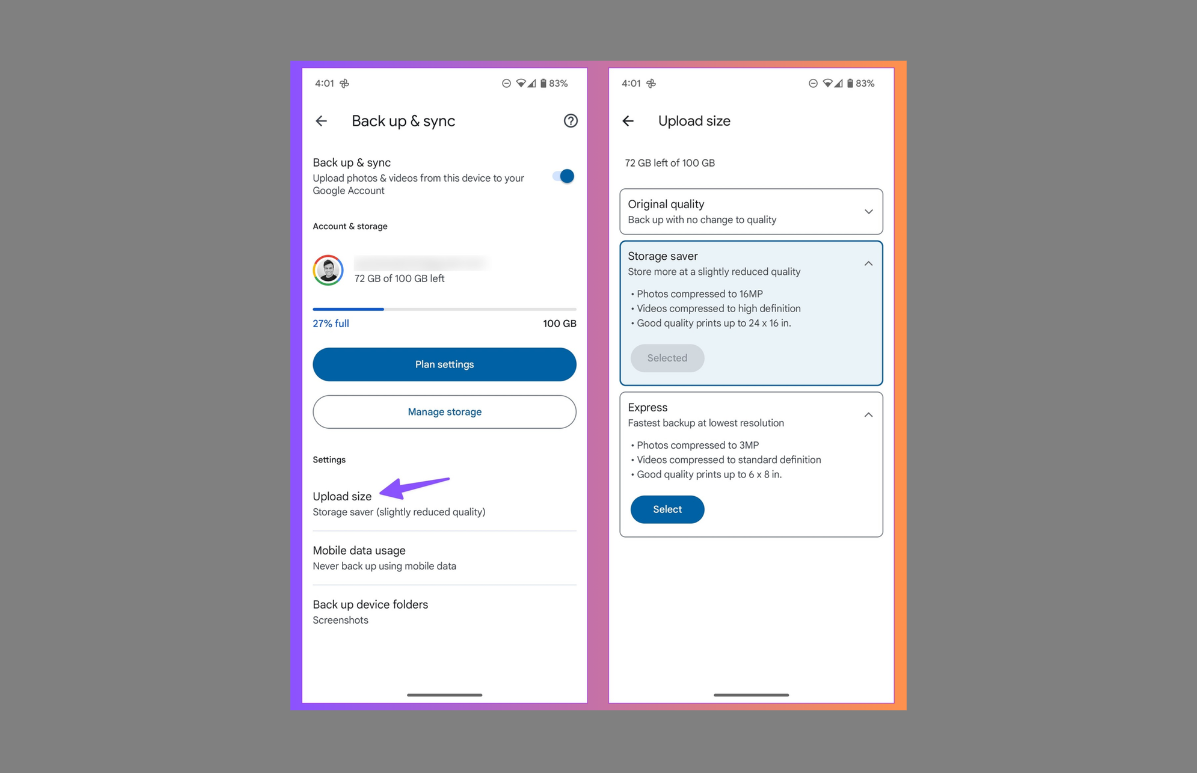 Change storage settings