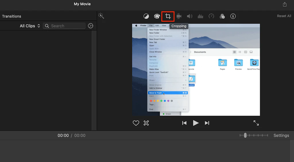 iMovie video cropping tool