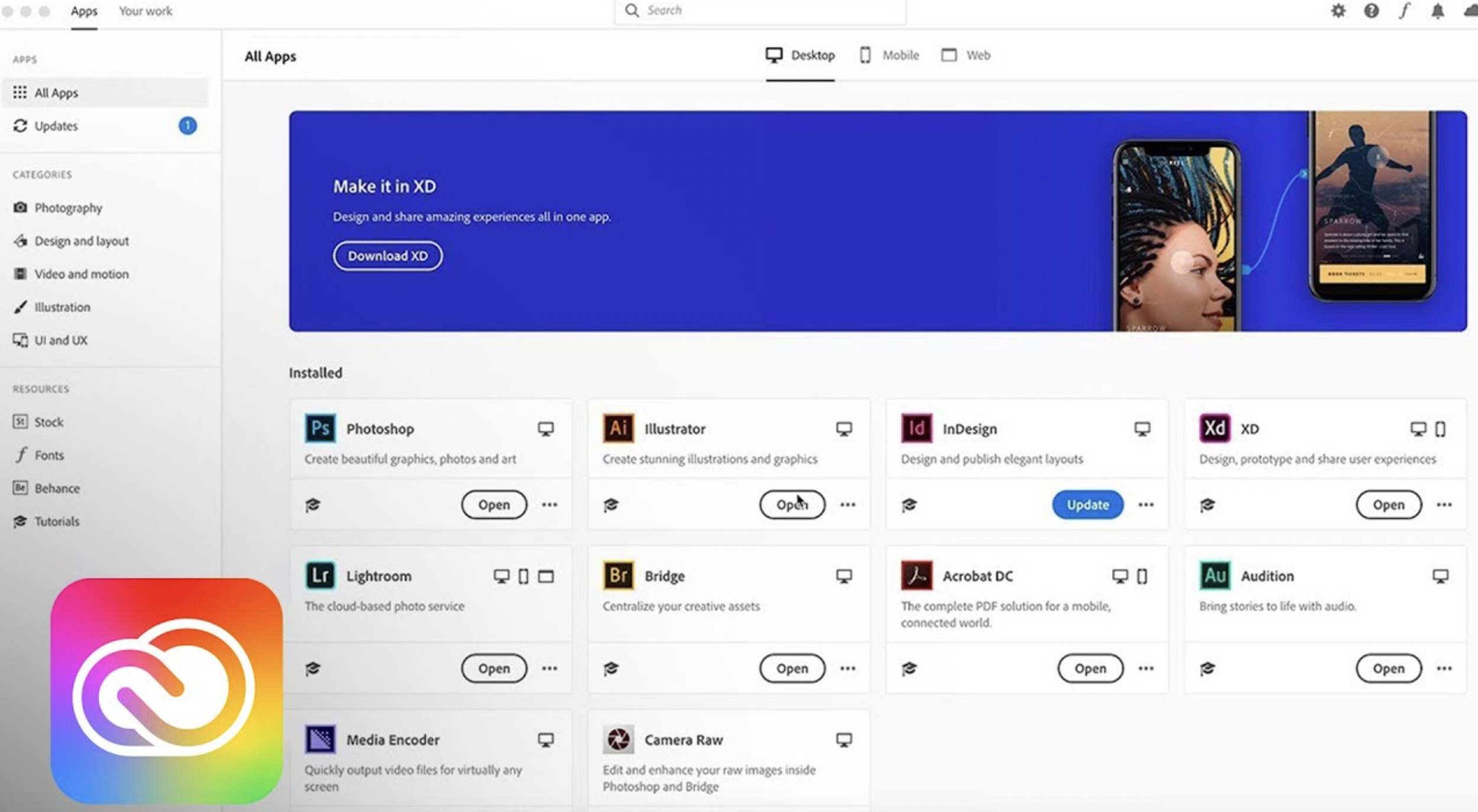 Eleve sua criatividade com o Creative Cloud Desktop