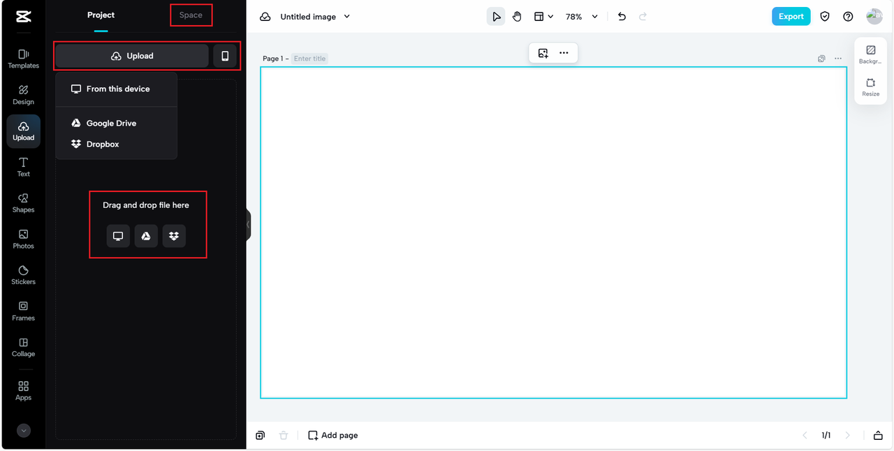 Uploading images to CapCut online