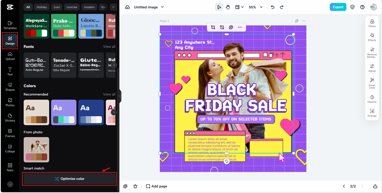 Optimize color in CapCut