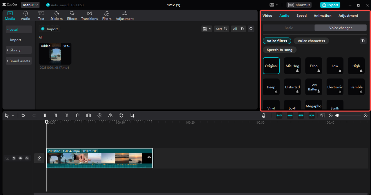 CapCut AI voice tools interface for gaming intros or character voices.