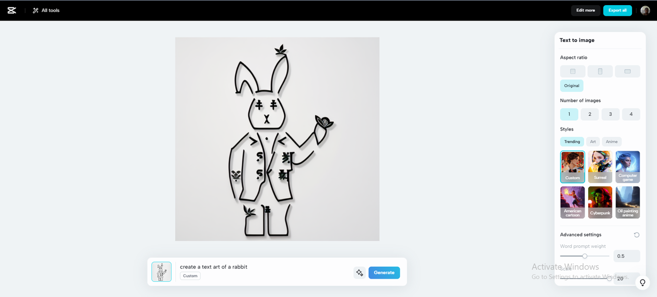 Export image in CapCut text to image