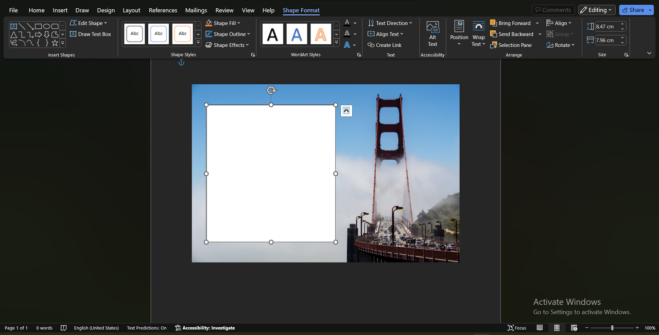 Draw text box in image in Microsoft Word