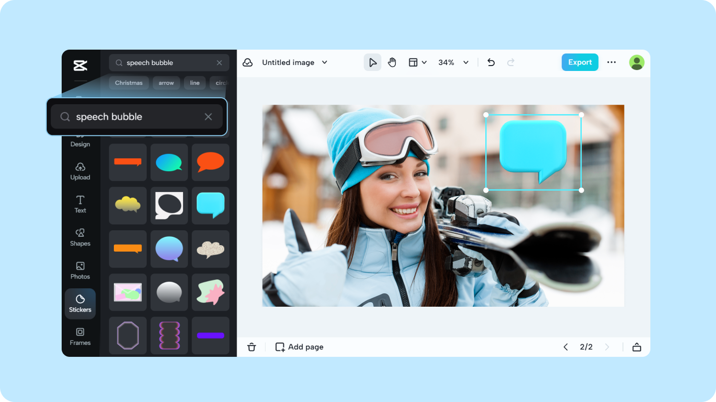 إضافة فقاعة الكلام إلى الصورة