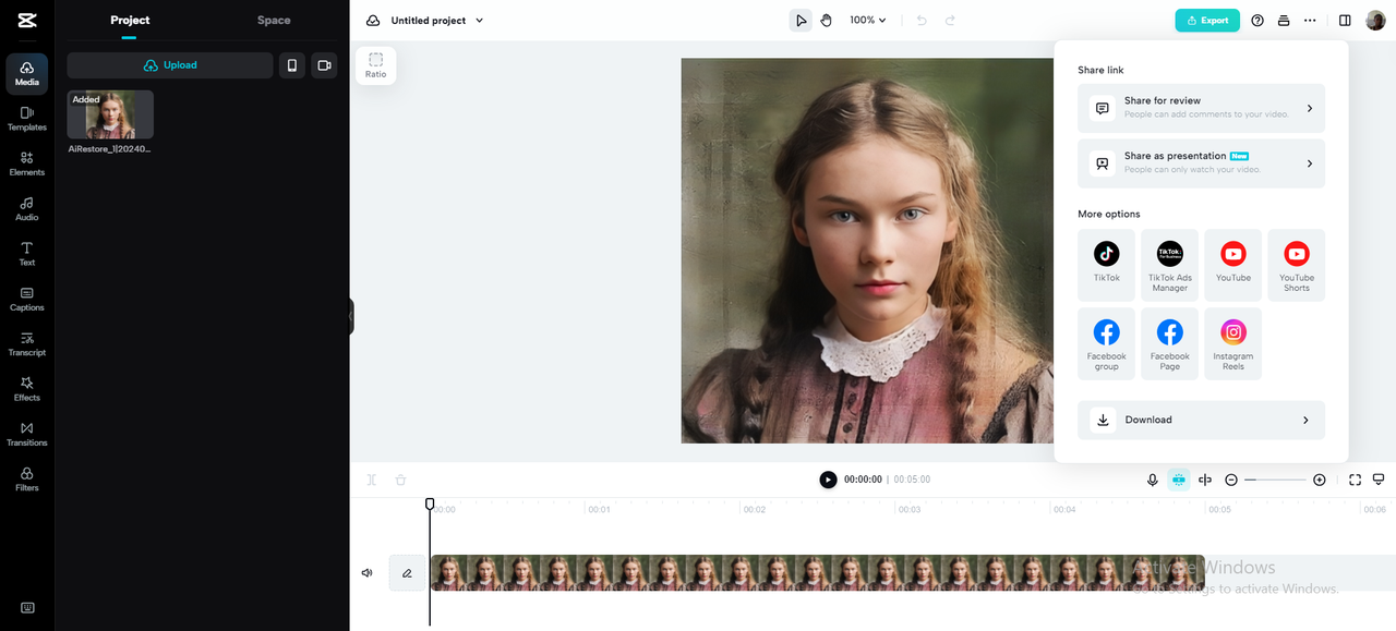 Export image in CapCut 