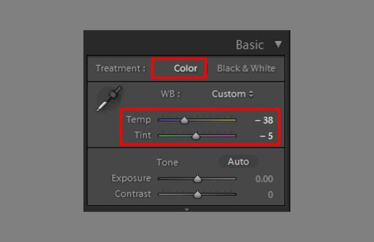 Temperature and tint settings in Lightroom