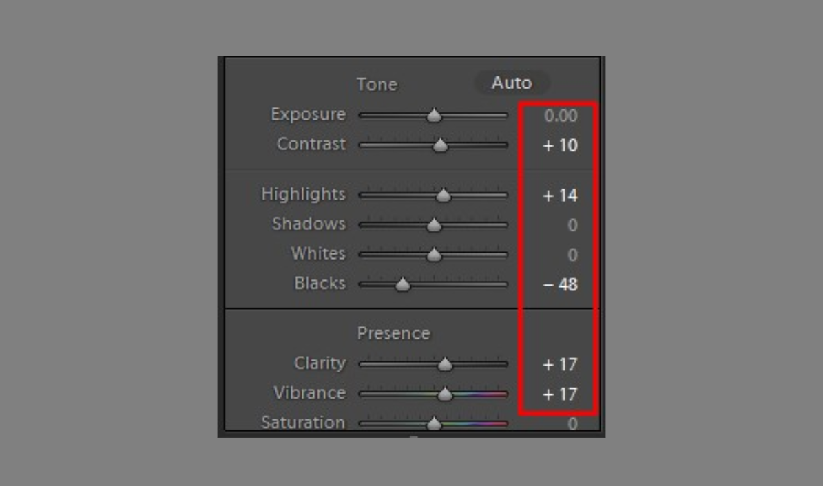 Tone settings in Lightroom
