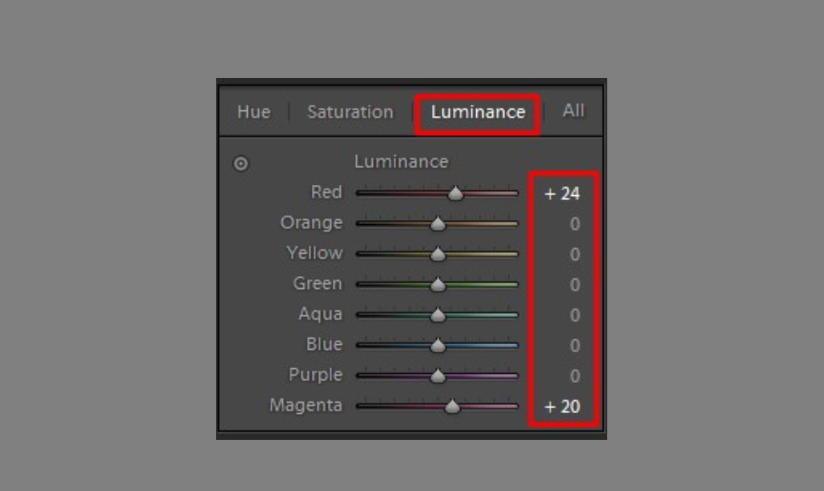 Luminance settings in Lightroom