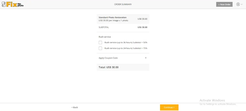 Order summary in FixThePhoto