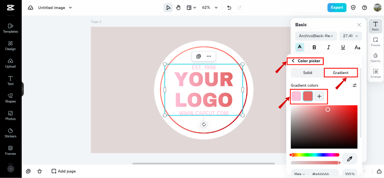 Color picker for pastel gradient tones