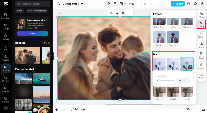 Add a blurring effect to your photo
